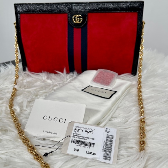 Gucci Ophidia Red Suede Chain Shoulder Bag - Picture 7 of 14